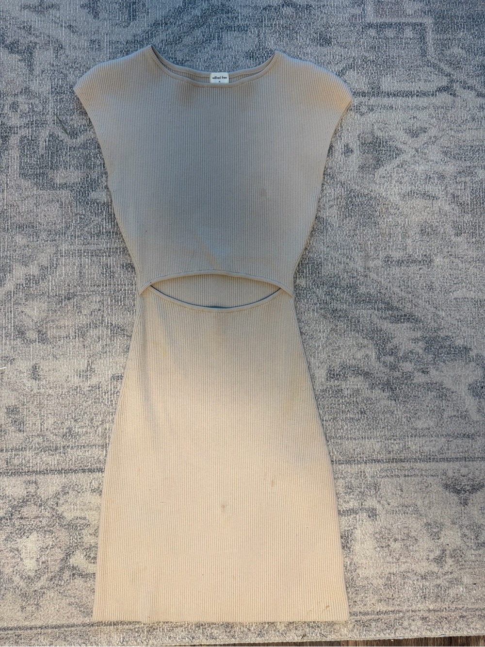 Aritzia x Wilfred Free Neutral Beige Cutout Ribbed Midi Dress
